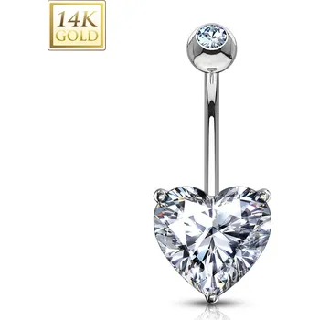 Piercing Šperky4U Zlatý piercing do pupíku - srdíčko 8 mm, čirý zirkon, Au 585/1000 - ZL01208C-WG