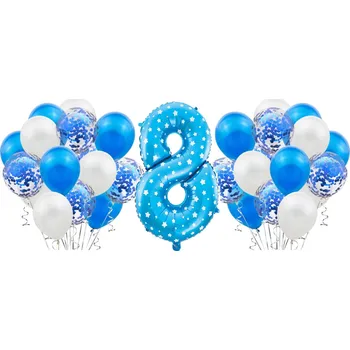 Balónek Modrá sada na 8. narozeniny, výročí, oslavu - BALÓNKY modré, bílé, konfety