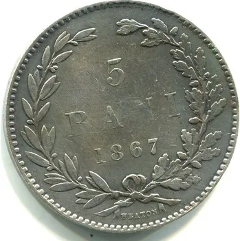 RUMUNSKO. 5 bani 1867 HEATON