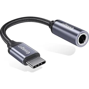 Audio kabel Přepojka / adaptér USB-C ESSAGER na 3,5mm jack - 10 cm - černá / šedá