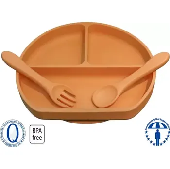 Talíř Silikonový talíř MYROYS s příborem hnědý