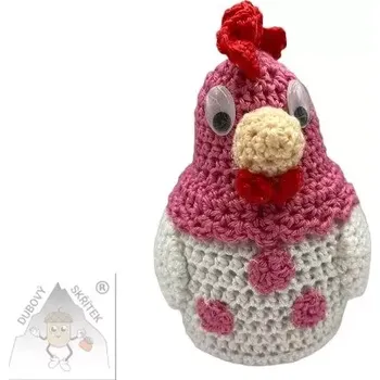 Velikonoční dekorace Dubový skřítek Veselá háčkovaná slepička - bílo tmavě růžová