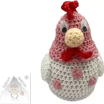 Velikonoční dekorace Dubový skřítek Veselá háčkovaná slepička - bílo světle růžová