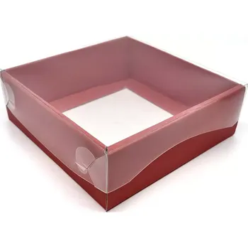 Krabička na výslužku Dárková krabička s průhledným víkem 15x15x5 cm korálová