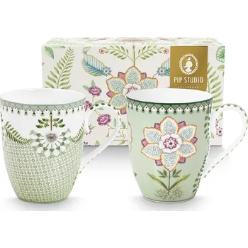 Pip Studio set 2 hrnečků Lily & Lotus zelený 350 ml