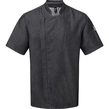 Gastro oděv Premier Workwear Kuchařská bunda s krátkým rukávem na zip PR906 Black Denim XL