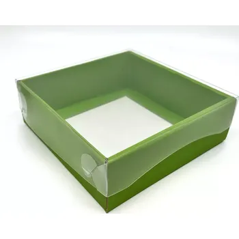 Krabička na výslužku Dárková krabička s průhledným víkem 15x15x5 cm zelená