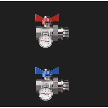 Ventil WIGELL SADA Kulových kohoutů NIKL s teploměry 1" přímý se šroubením k rozdělovači