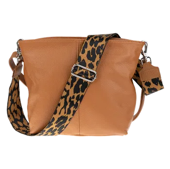 Kabelka NovaKabelka.cz Kožená italská crossbody kabelka Prisca Camel s přídavným popruhem