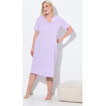 Dámská noční košile Ulla Popken, Plus size Noční košile, saténová ozdobná léga, výstřih do V, krátké rukávy pro plnoštíhlé nadměrná velikost, 837930800-1130, nachový, 50/52, Nadměrné velikosti, Plus size oblečení, Oblečení pro boubelky, Oblečení pro baculky, Oblečení pro pln