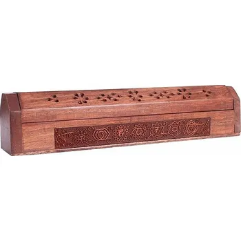 Truhlička a stojánek dřevo na vonné tyčinky se symboly čaker cca 31 x 5,5 x 6 cm