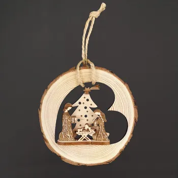 AMADEA Betlém srdce k zavěšení z masivního dřeva s kůrou, 15 cm český výrobek