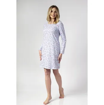 Dámská noční košile Regina noční košile 135 - šedá-modrá, L (Dámská noční košile s dlouhým rukávem)