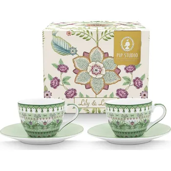 Pip Studio set 2 šálků s podšálky Lily & Lotus zelená 120 ml
