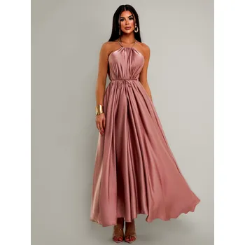 Dámské šaty Starorůžové dlouhé lesklé elegantní šaty MADES se zavazováním Velikost: ONESIZE