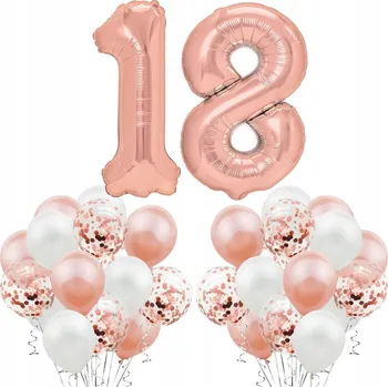 Balónek Sada ROSE GOLD na 18. narozeniny, výročí, svatbu, RŮŽOVÉ ZLATO, balónky, konfety