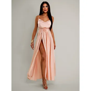Dámské šaty Světle růžové saténové šaty YASMINE s rozparkem Velikost: ONESIZE