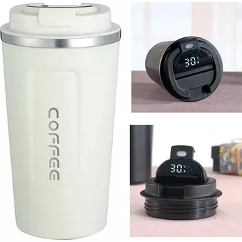 Termoska Bílý termohrnek na kávu AG369W (Kvalitní termohrnek na teplé i studené nápoje, LCD displej, objem 450ml)