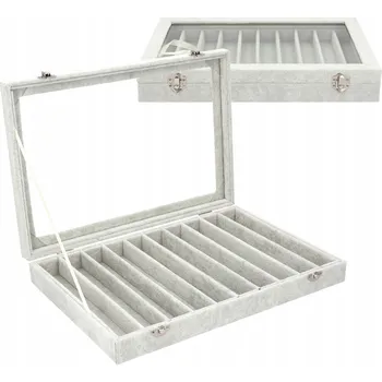 STOJAN NA NÁHRDELNÍKY, NÁRAMKY A ŠPERKY, UZAVÍRATELNÝ PODNOS, ŠEDÝ E9