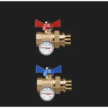 Ventil WIGELL SADA Kulových kohoutů mosazných s teploměry 1" přímý se šroubením k rozdělovači