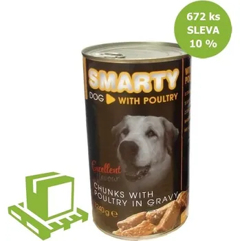 Krmivo pro psa SMARTY Dog Drůbeží chunks, konzerva 1240 g (paleta 672 ks) SLEVA 10 %