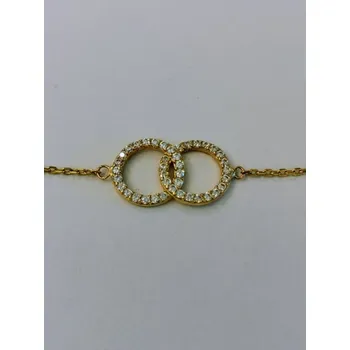 Náramek Zlatý náramek se dvěma kolečky s bílými zirkony