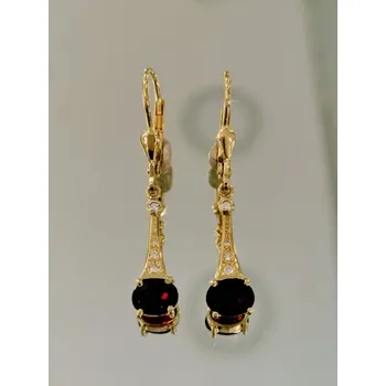 Náušnice Luxusní zlaté visací naušnice s brilianty a českým granátem