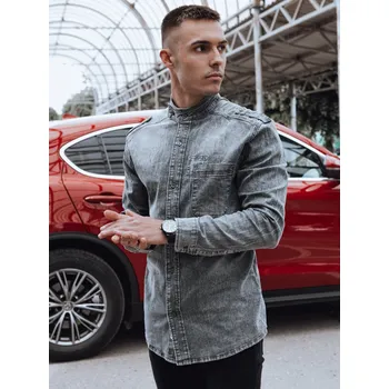 Pánská košile Šedá pánská džínová košile se stojáčkem DX2585 Velikost: 2XL