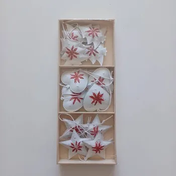 Velikonoční dekorace DECOLED Sada kovových vánočních závěsných ozdob s patinou, výrazná červená, stromeček, srdce, hvězda