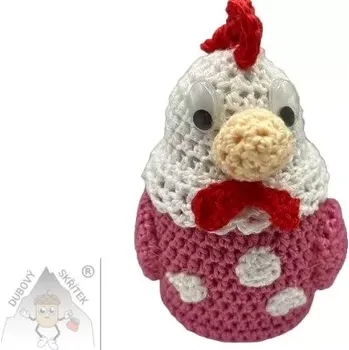 Velikonoční dekorace Dubový skřítek Veselá háčkovaná slepička - tmavě růžovo bílá