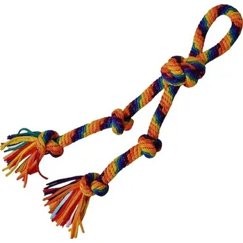 Hračka pro psa Lanová hračka duhová s 5 uzly 60 cm