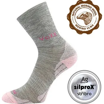 VOXX Ponožky dětské zimní vlněné IRIZARIK se stříbrem SVĚTLE ŠEDÉ S MAGENTOU 20-24 118901