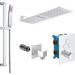 Mereo sprchová sada s termostatickou podomítkovou tlačítkovou baterií 3cestná hranatý kryt mosaz chrom CB60157TC1N