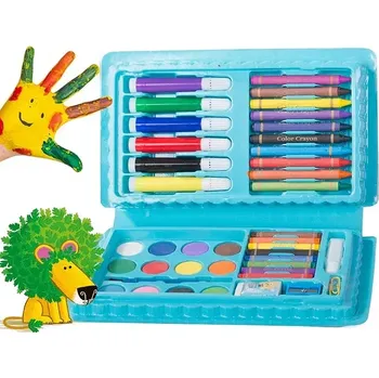 Barvičky a pastelky do školy (Dětská malířská sada do školy - pastelky, fix, guma, ořezávátko, štěteček, spona, akvarelové barvy)