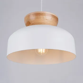 SOLLUX LIGHTING Závěsné světlo Marion, Ø 29,5 cm, dřevo, ocel bílá, světle hnědá 1 x 15 W LED - Doprava zdarma