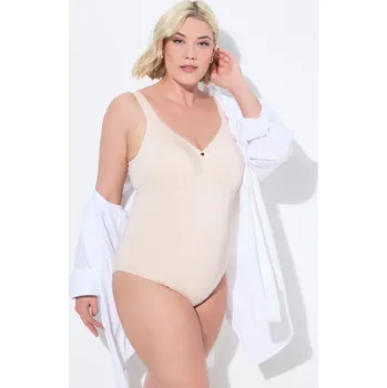 Body Ulla Popken, Plus size Body, měkké košíčky, bez kostic, průstřih na zádech, košíčky C-E pro plnoštíhlé nadměrná velikost, 834050670-1106, béžový, 115E, Nadměrné velikosti, Plus size oblečení, Oblečení pro boubelky, Oblečení pro baculky, Oblečení pro plnoš