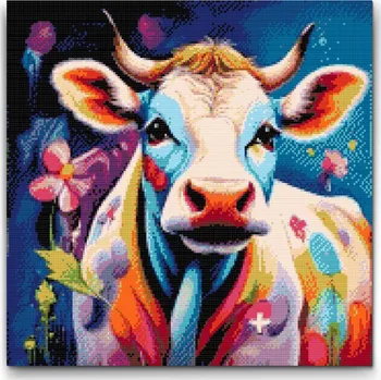 Diamantové malování Diamantové malování - Veselá kráva Velikost: 50x50cm, Rámování: Pouze srolované plátno, Diamanty: Kulaté