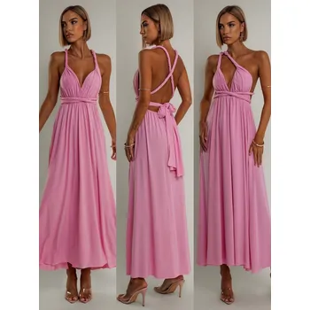 Dámské šaty Baby růžové variabilní dlouhé šaty KATIE s vázáním Velikost: ONESIZE