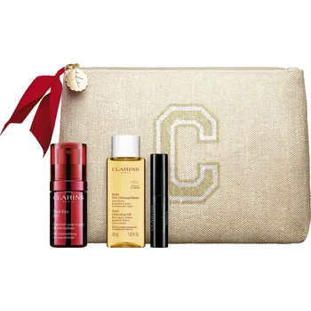 Kosmetická sada Clarins Total Eye Lift Set oční krém na vrásky 15 ml + CL Cleansing Total Cleansing Oil 50 ml + Supra Lift & Curl Mascara 3 ml + kosmetická taška