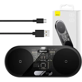 Baseus Duální bezdrátová nabíječka Qi Digitální LED displej, 20 W