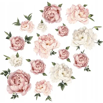 Samolepící dekorace Nálepky na zeď Pivoňky Pastelové květy Boho 120x70 cm velké XL