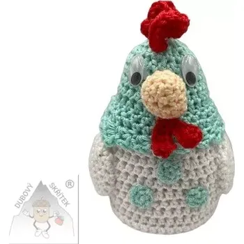 Velikonoční dekorace Dubový skřítek Veselá háčkovaná slepička - bílo mintová