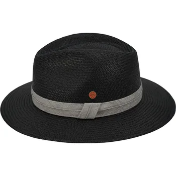 Klobouk Exkluzivní panamský klobouk Fedora černý s šedou stuhou - Mayser Gero - UV faktor 80 Velikost: 61 cm (XL)