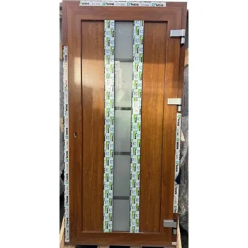 Vchodové dveře SOFT vchodové plastové dveře HAVANA OTEVÍRAT VEN! zlatý dub/bílá 98x200 cm (jednokřídlé plastové dveře 98x200 cm, vč. rámu , OTEVÍRAT VEN)