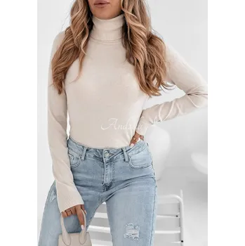 Dámský svetr Lehký svetřík s rolákem béžový Velikost: S-M