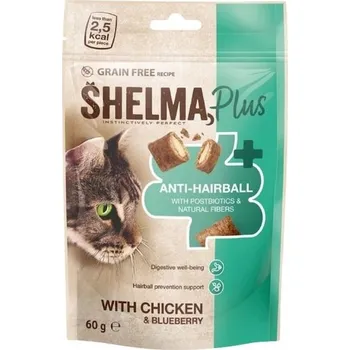 Krmivo pro kočku Shelma Cat Snack Anti-hairball polštářky GF 60 g
