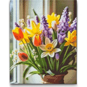 Diamantové malování Diamantové malování - Jarní kytice Velikost: 30x40cm, Rámování: Pouze srolované plátno, Diamanty: Čtvercové
