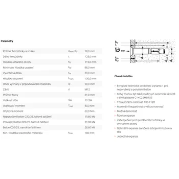 Hmoždinka MUNGO MSL-SK kotva vysoce zátěžová se zapuštěnou hlavou, mungo, ETA 1 Varianta: MSL-SK 15 x 100/27 M10 kotva vysoce zátěžová se zapuštěnou hlavou, mungo, ETA 1