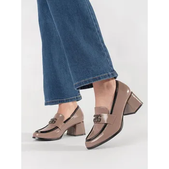 Dámská obuv Goodin Zajímavé taupe dámské polobotky na širokém podpatku 37