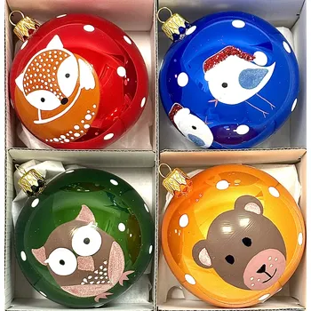 Vánoční ozdoba Irisa Skleněné vánoční ozdoby „Zvířecí parta“, 8 cm, čtyři barevné varianty (červená, modrá, zelená, oranžová) – sada 4 ks Velikost: 8 cm, Balení: 4ks, Barva: červená;modrá